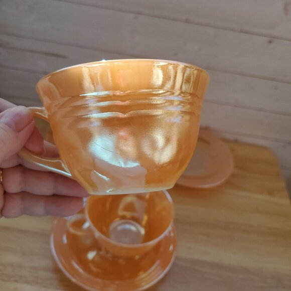Fire King Peach Luster Tea Cup And Saucer Set Of 3 MCM 1950s VTG Made In USA - Picture 5 of 16